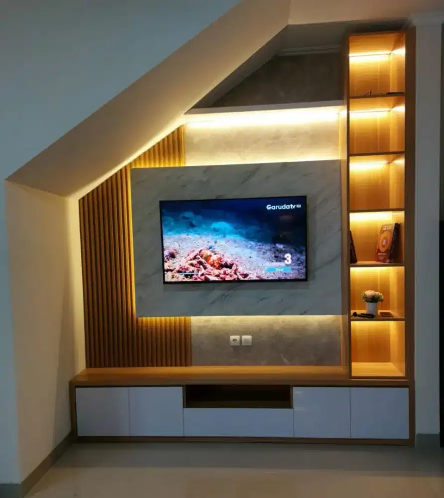 Backdrop TV Lemari Rak TV minimalis Custom