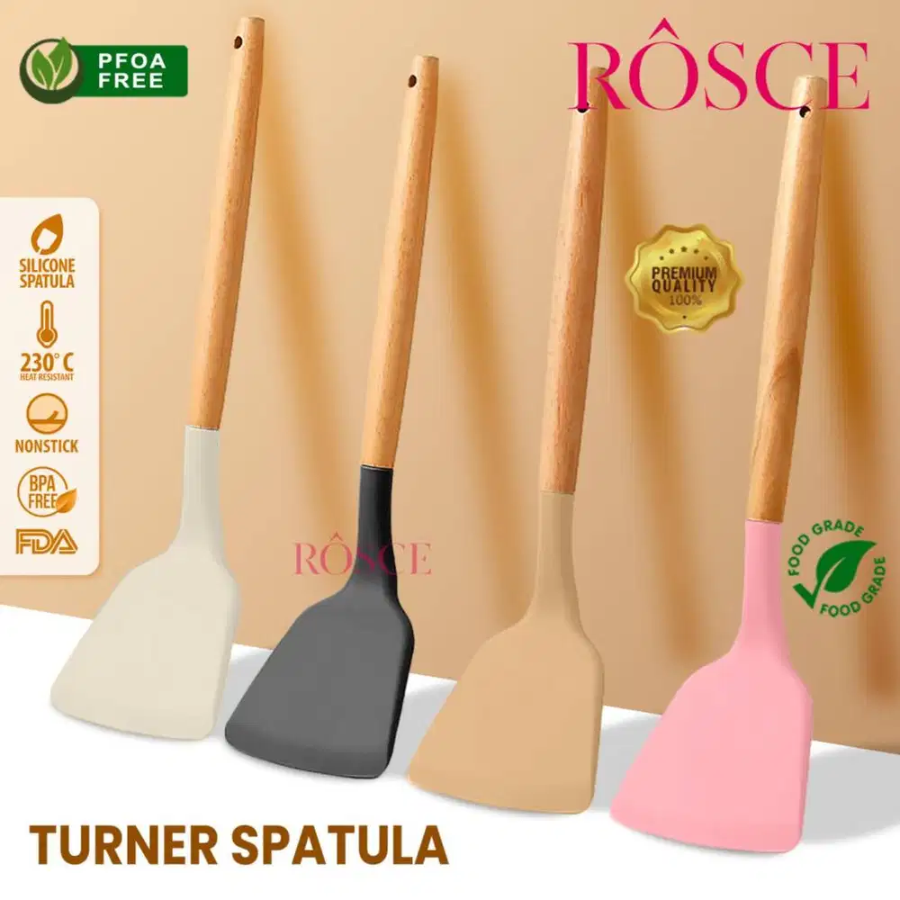 ROSCE Spatula turner silikon gagang kayu sutil silicone sendok masak