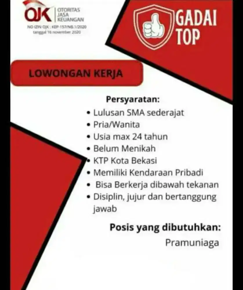 LOKER PRAMUNIAGA GADAI TOP
