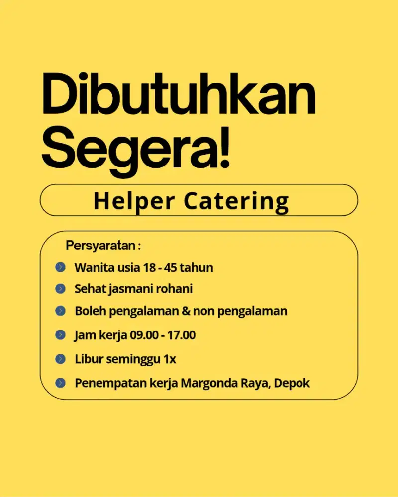 Lowongan Kerja Wanita di Catering, Depok
