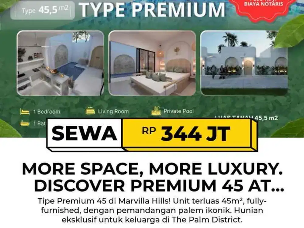 villa type premium 45 di marvilla hills and the palm district sumber pasive income sewa harian dijogja