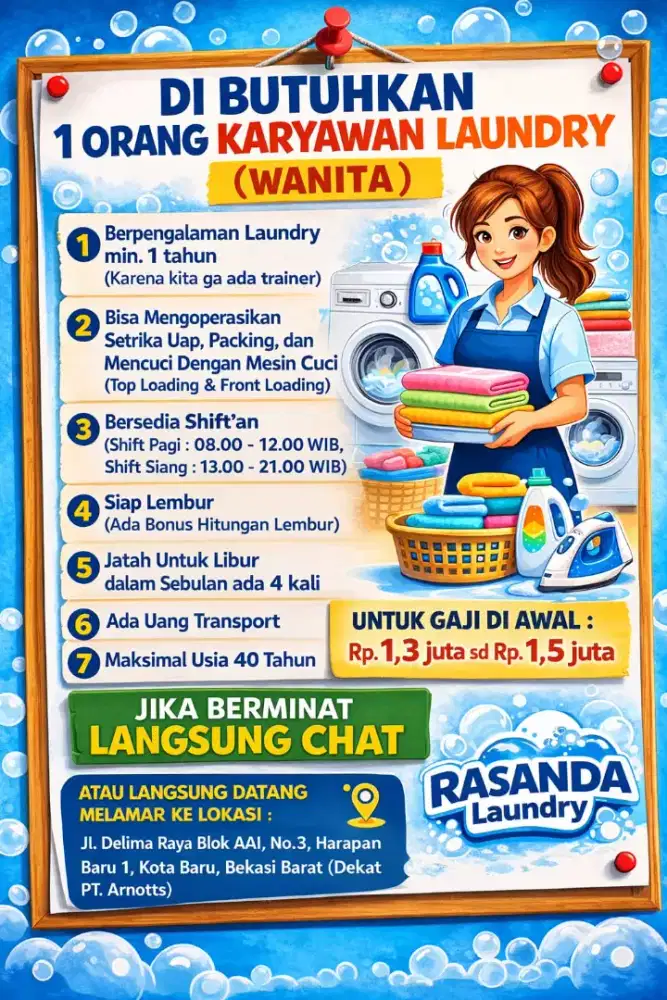 Di Butuhkan Karyawan Laundry ( WANITA )