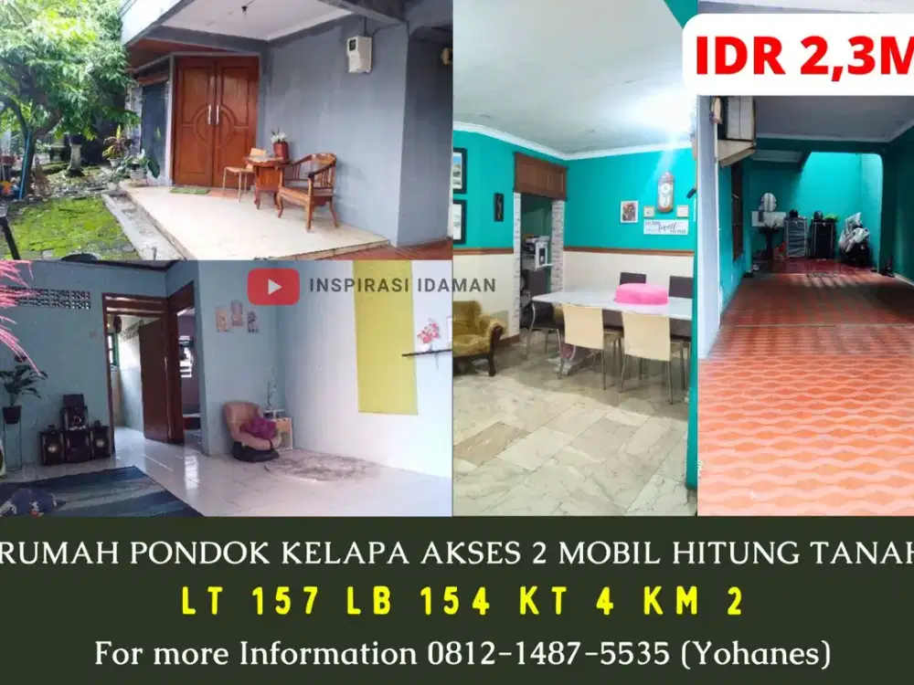 Rumah Pondok Kelapa 157mtr Akses 2 Mobil Hitung Tanah