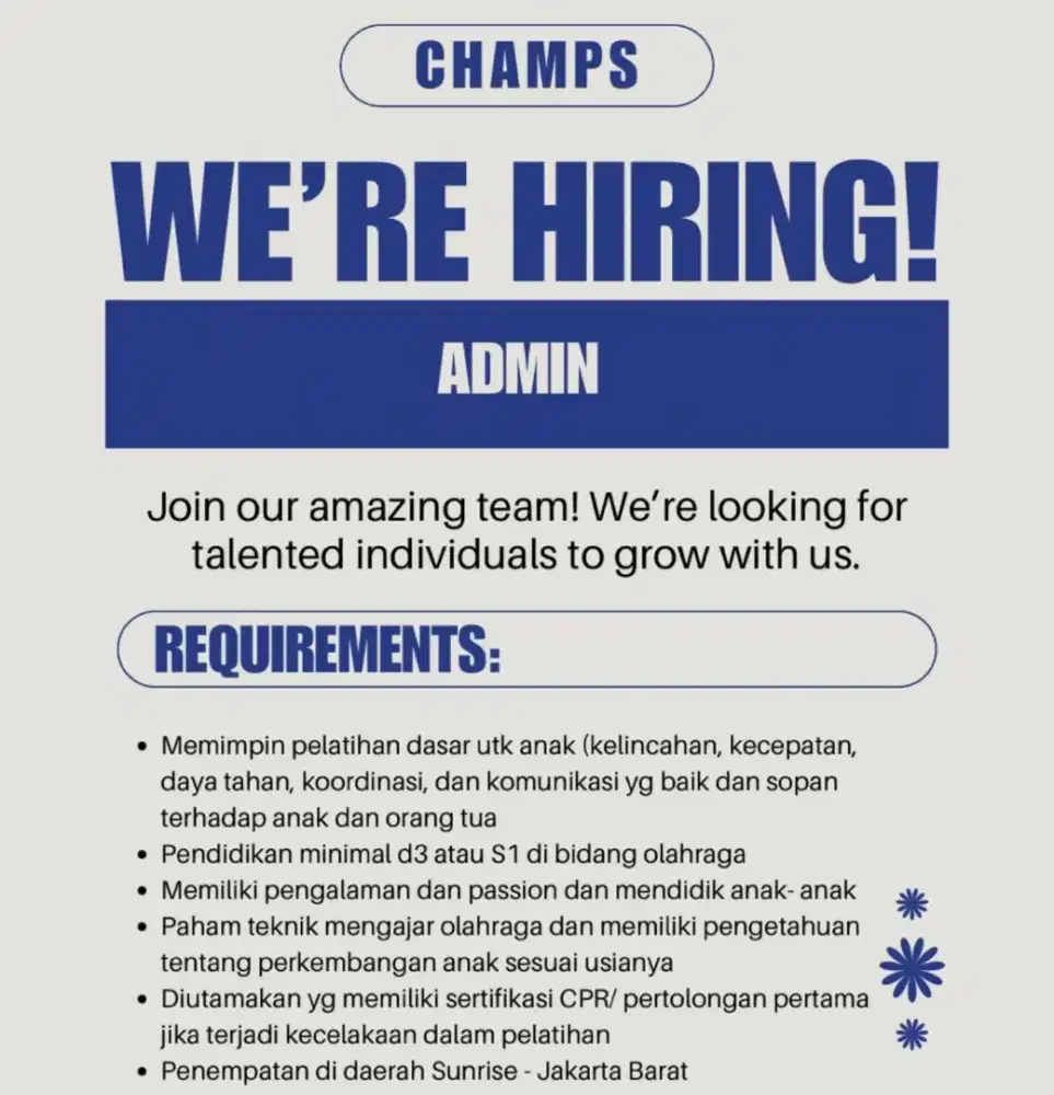 Dicari Admin untuk Sport Club