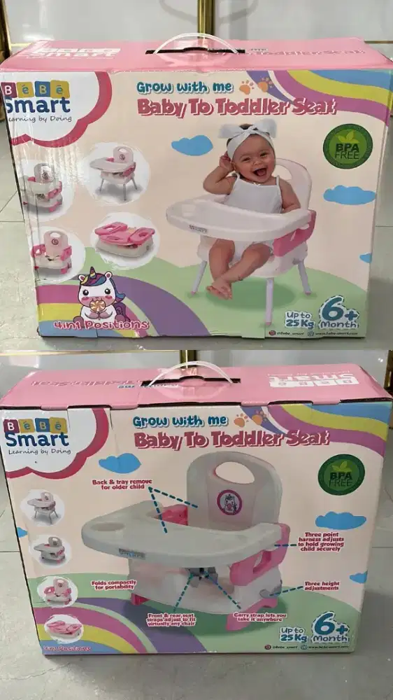 [BARU] Bebe Smart Grow With Me Baby To Toddler Seat - Pink Unicorn