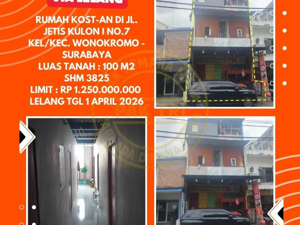 DIJUAL RUMAH KOST-KOSTAN VIA LELANG DI WONOKROMO SURABAYA (JL. JETIS KULON I) – LELANG KPKNL