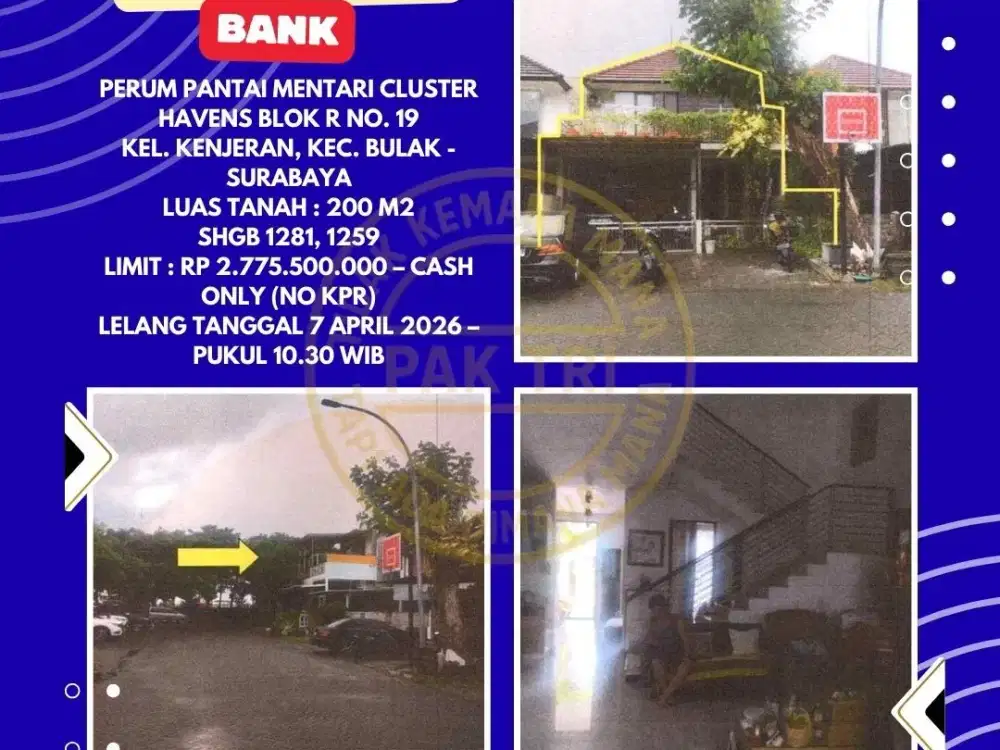 DIJUAL RUMAH VIA LELANG DI BULAK SURABAYA (PERUM PANTAI MENTARI CLUSTER HAVENS) – LELANG KPKNL