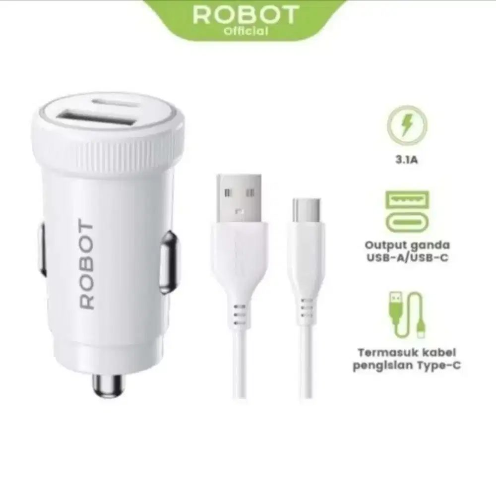 Charger Mobil Car Charger Robot 3.1A Dual Ouyput Usb-A&C Fast Charging