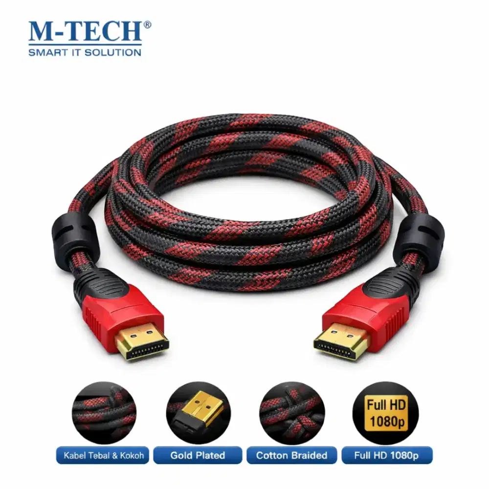 Kabel HDMI MTech Male to Male Cotton Braided Premium TV Monitor PC STB