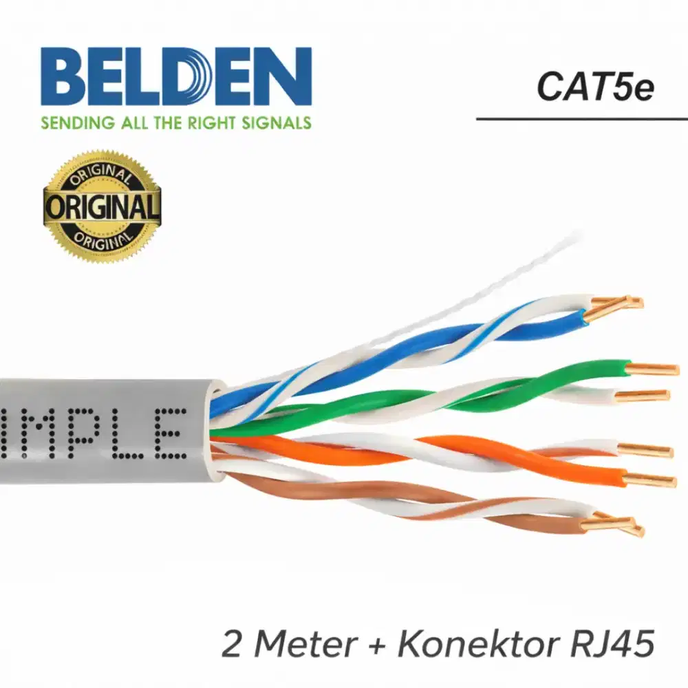 Kabel LAN 2 Meter Belden Cat5e + Konektor RJ45 Original PC Laptop