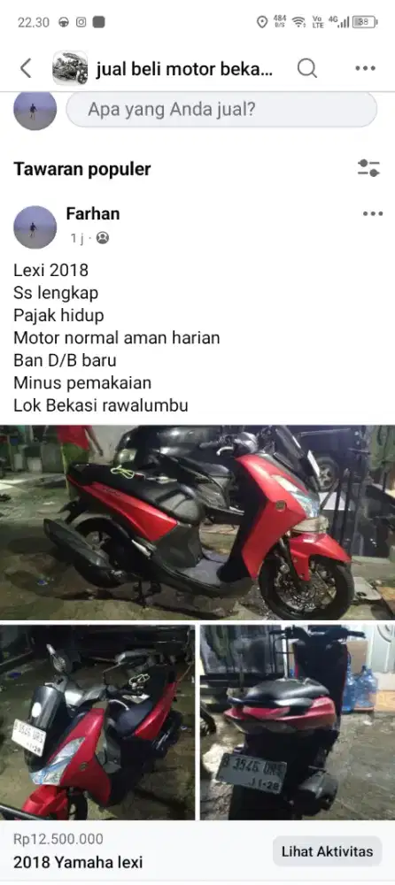Jual motor lexi tahun 2018 pajak hidup