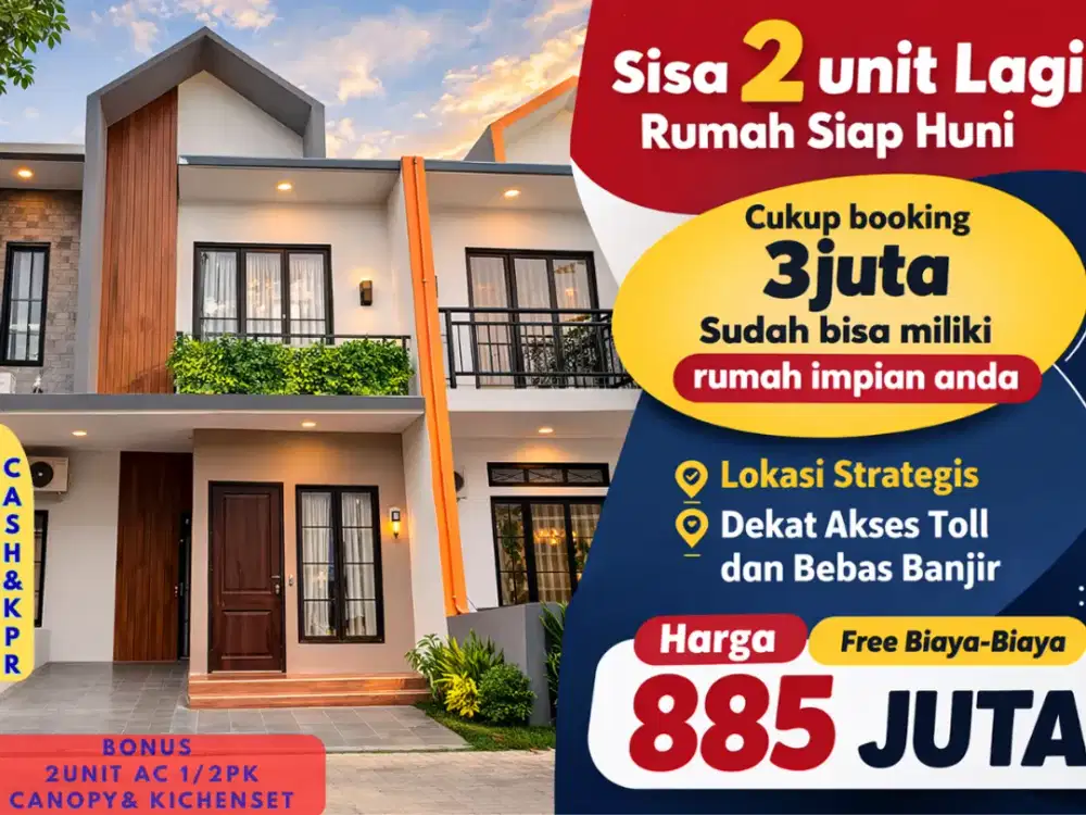 RUmah siap huni,hanya booking 3 Juta,Sudah free biaya biaya sisa 2 Unit lagi