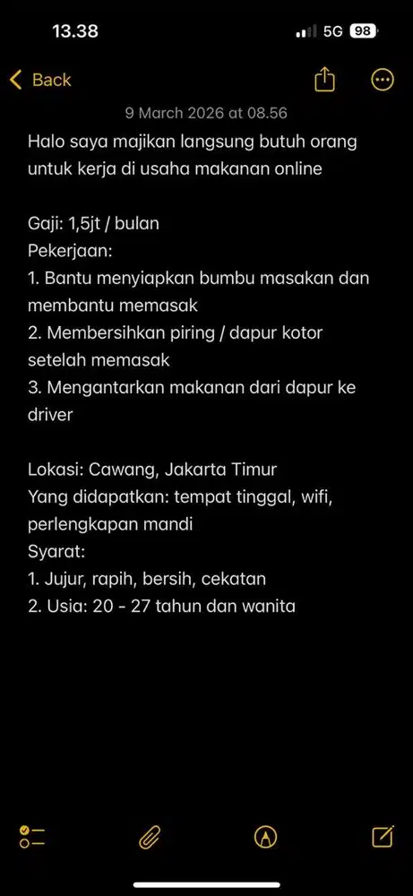 Lowongan untuk bantu jualan makanan online