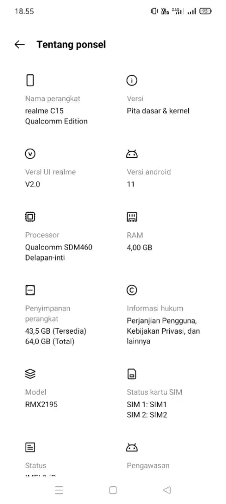 Realme c15 4/64 pemakaian