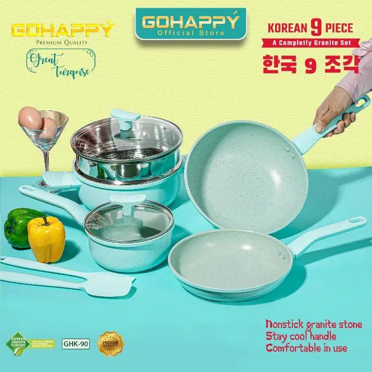 Mayba - Panci Set 9 Pcs Gohapy Korean Granite Cookware Fully Set Ghg90