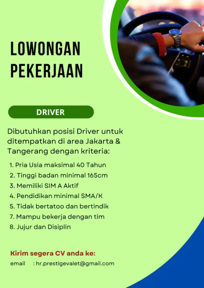 DIbutuhkan Posisi Driver