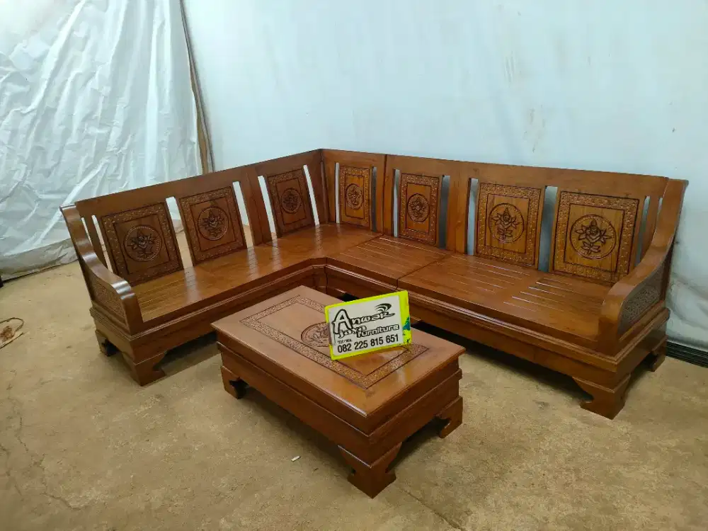 Kursi tamu sudut minimalis full kayu jati