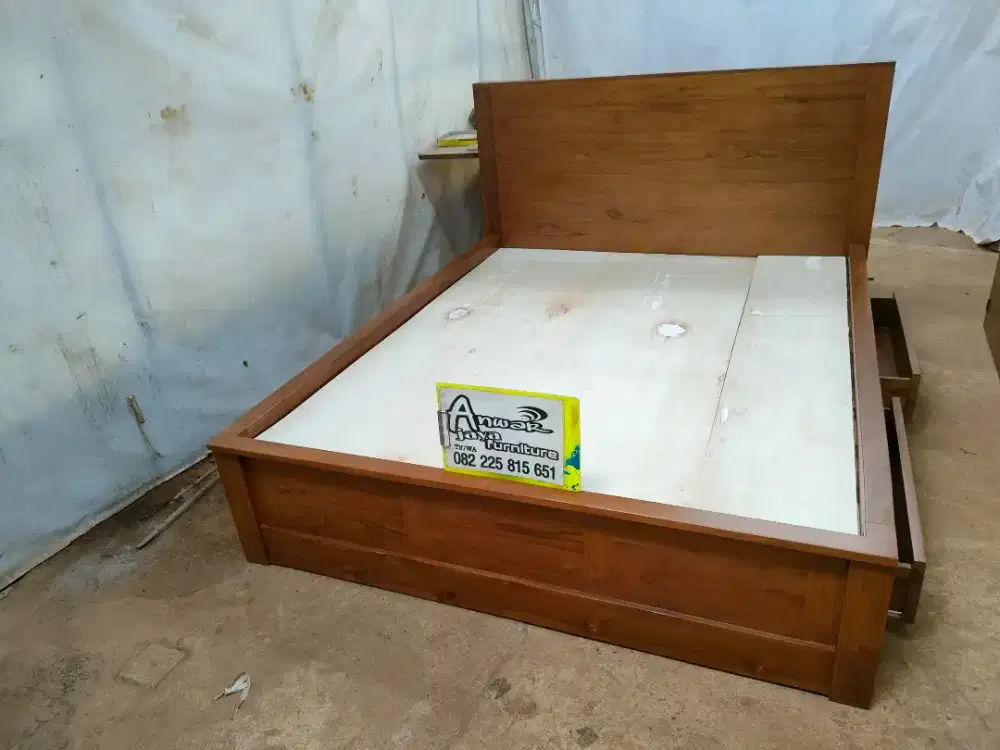 Tempat tidur minimalis laci full kayu jati