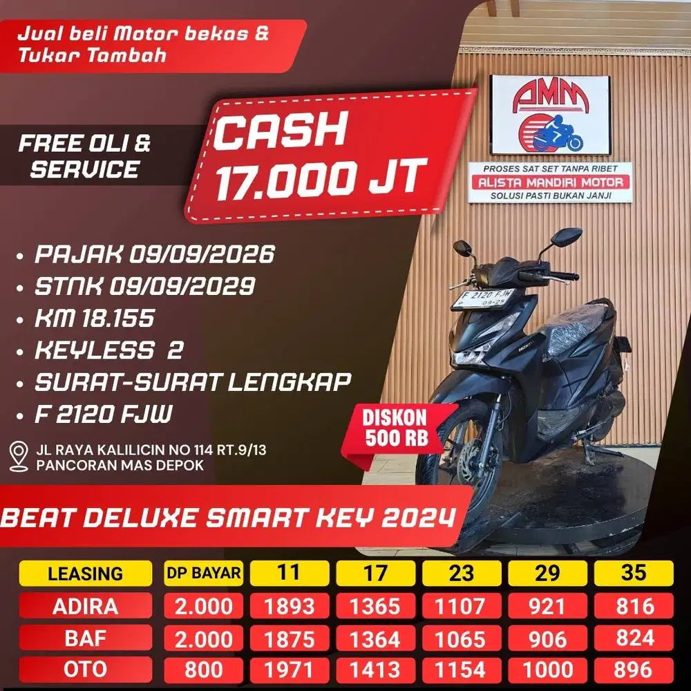 KREDIT DP 800 BEAT SMARTKEY TH 2024 BISA CASH/TT/PAKAI CC/PAYLATER