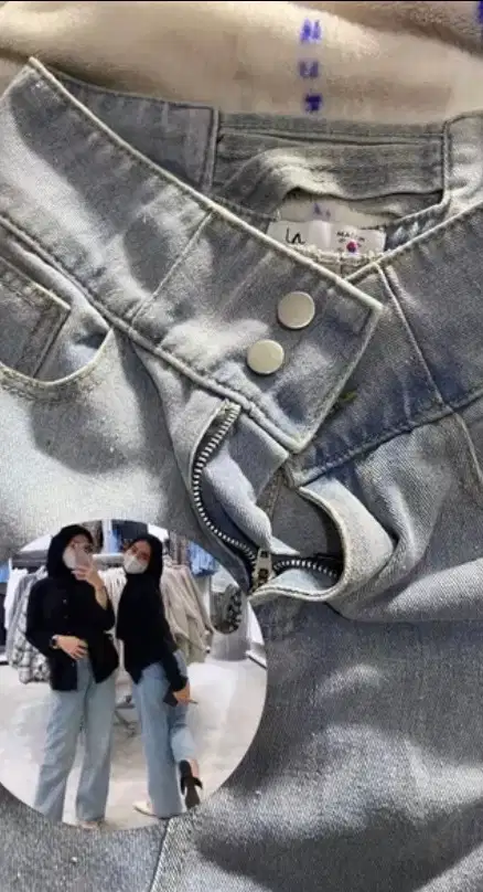 Jeans Highwaist warna biru telor asin