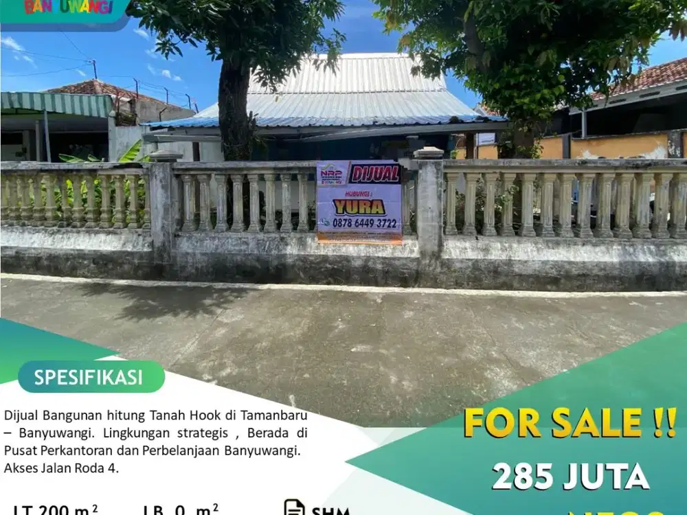Dijual Tanah Bonus Bangunan di Tamanbaru - Banyuwangi Kota