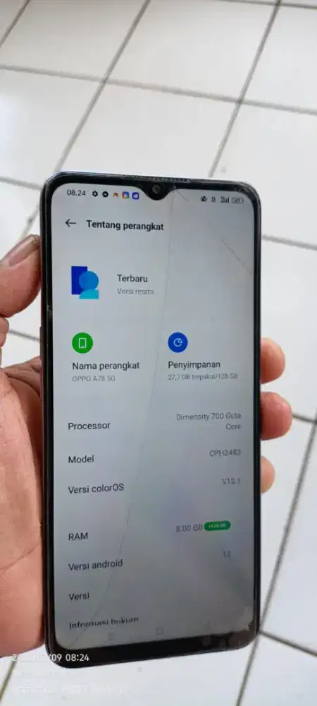 OPO. A78 5g refurbis. 8/128 mnus retak 2 helai normal smua