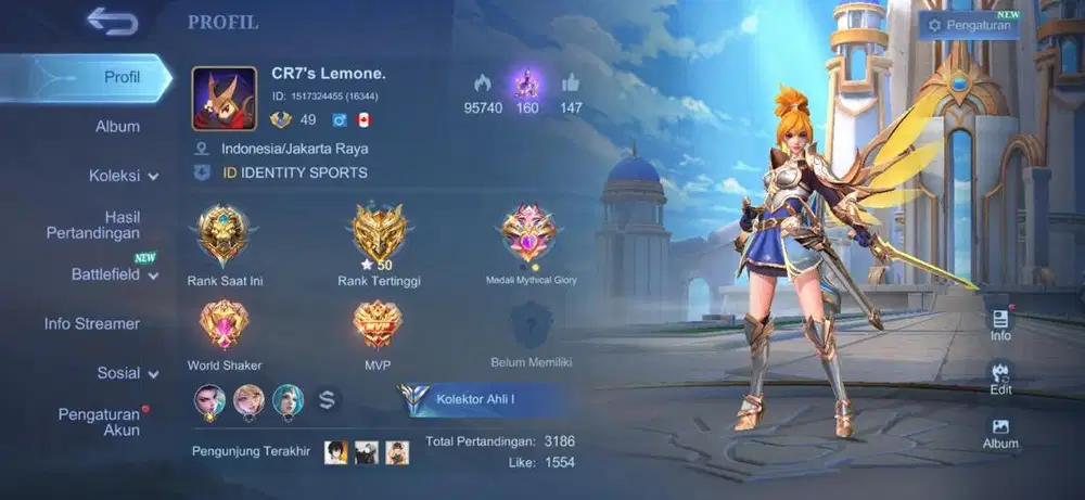 Jual cepat Akun mobile legends recall tas tas biru