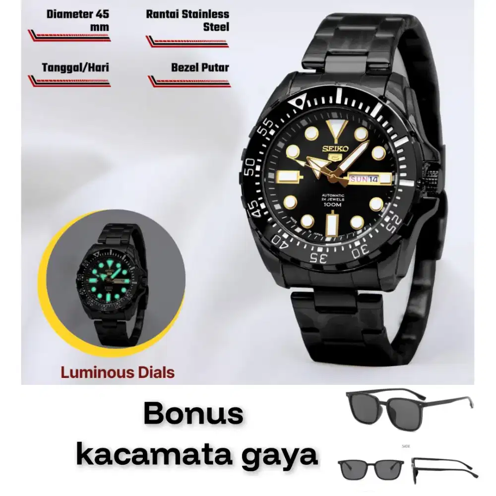 Jam tangan pria seiiko 48471 bonus kacamata