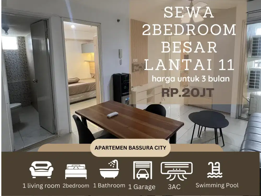 sewa 2 kamar besar full furnished 3AC apartemen bassura city