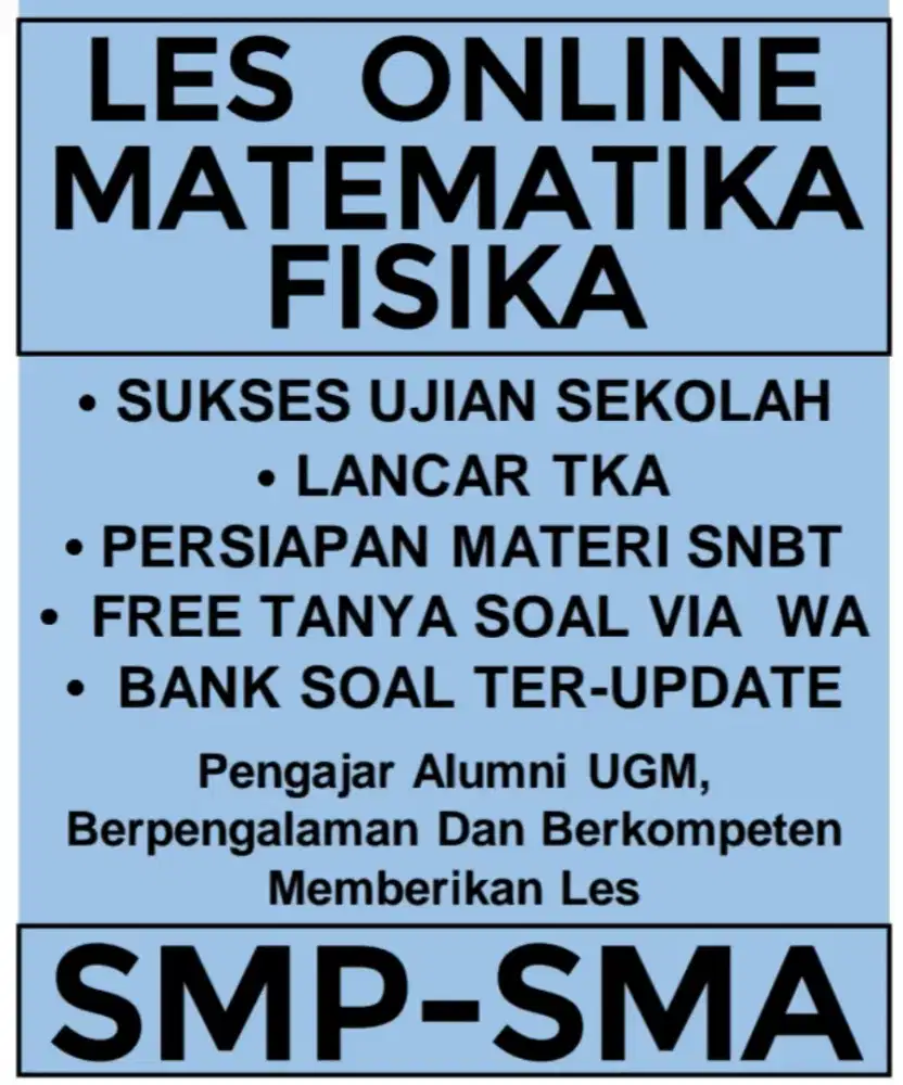 Les Privat Online Matematika dan Fisika. Les TKA. Les SNBT