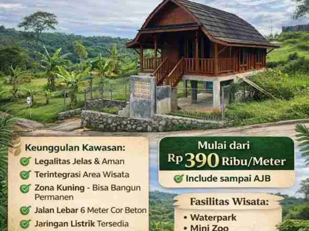 Tanah Siap Bangun Fasilitas wisata Lengkap Cocok Untuk Vila