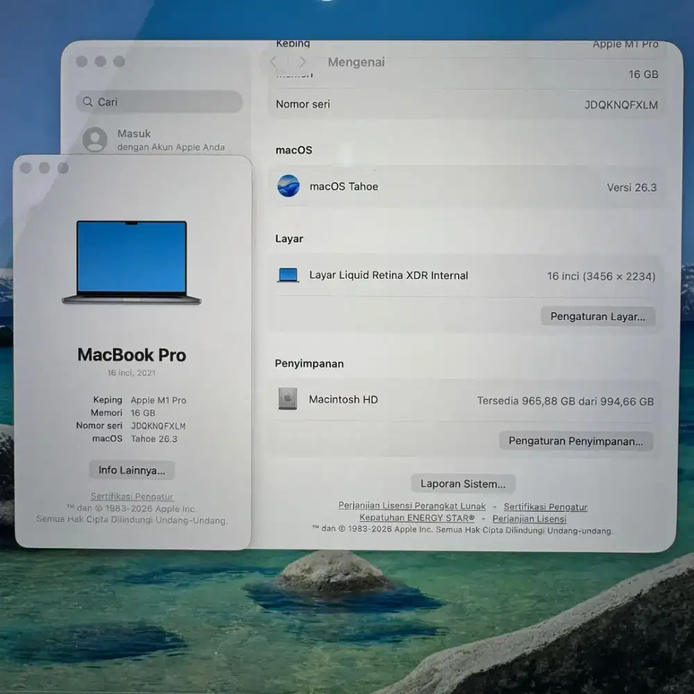 Macbook M1 pro 16 inch Ram 16 Ssd 1 Tb Full set buat desain grey