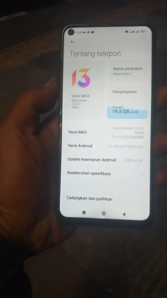 Redmi note9 4/64 batang minus ff of minat chat