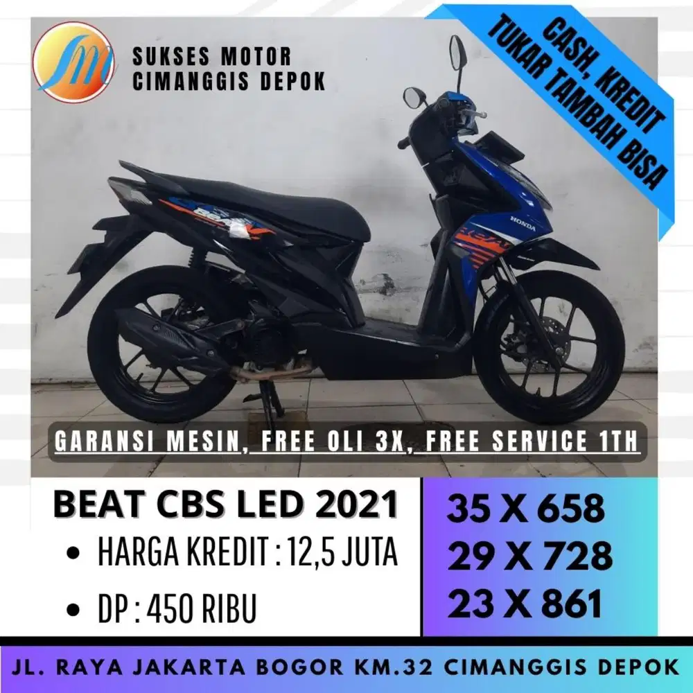 BEAT CBS LED 2021 BIRU PROMO SUKSES MOTOR DP HANYA 450 ANGSURAN RINGAN