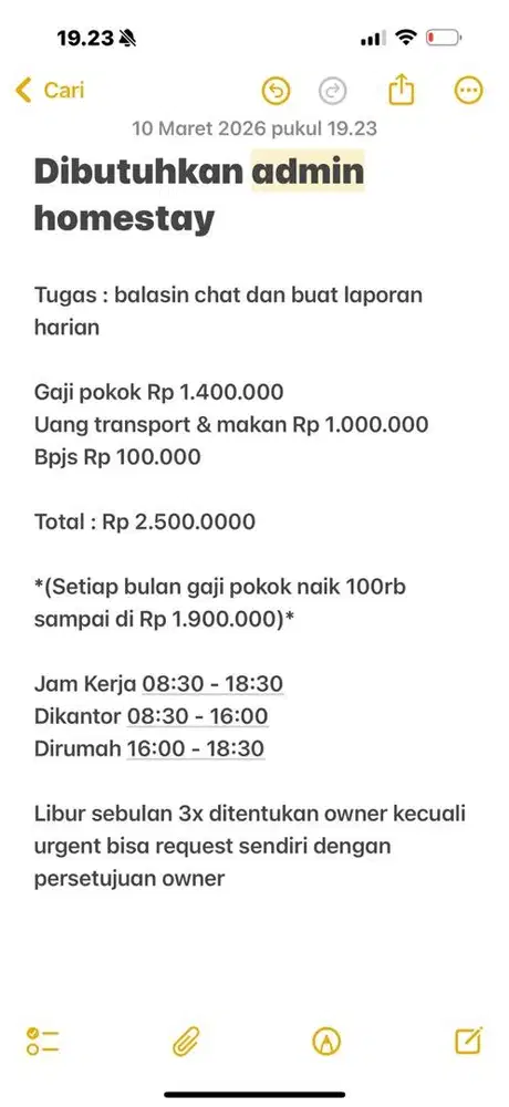 Dibutuhkan admin homestay