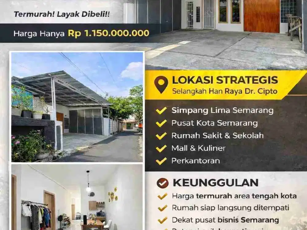 TERMURAH Rumah Tengah Kota Semarang Dekat Simpang Lima LT 186 Hanya Harga 1.15M Kondisi Bagus Siap Pakai