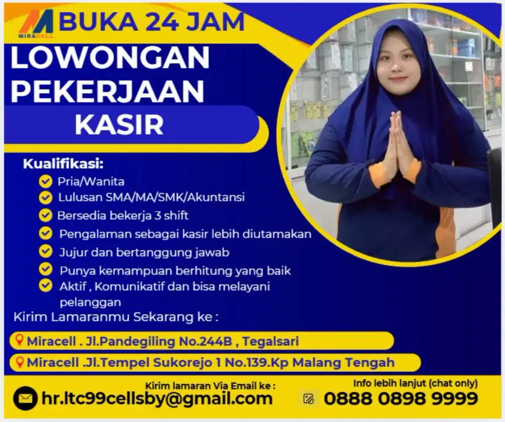 Lowongan kerja Kasir Konter Pulsa 24 Jam