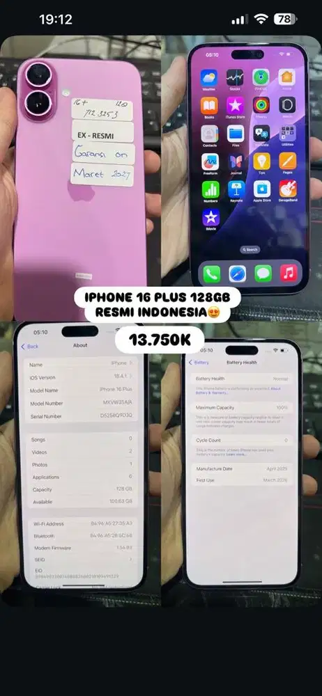 Jual iphone 16 PLUS 128GB PINK