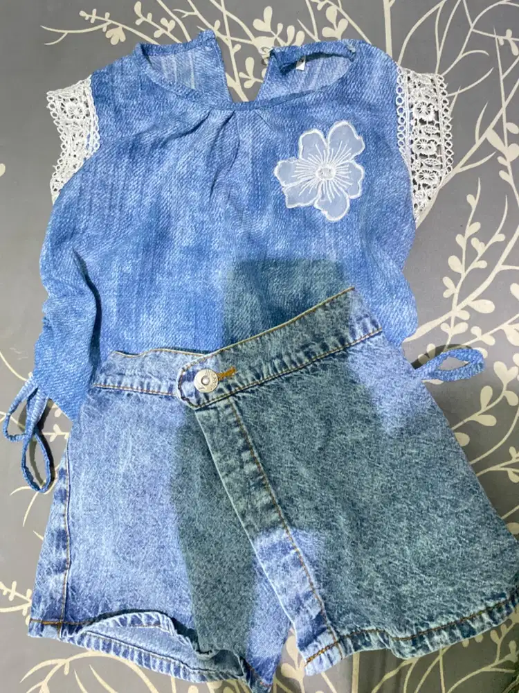 Set jeans rok celana dan atasan denim