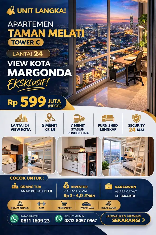 Dijual Apartemen Tamel Tower C Lantai 24 View Margonda - Full Furnish