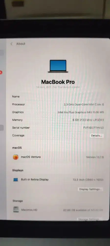 Jual Macbook Pro 2017 Retina Display 8/128