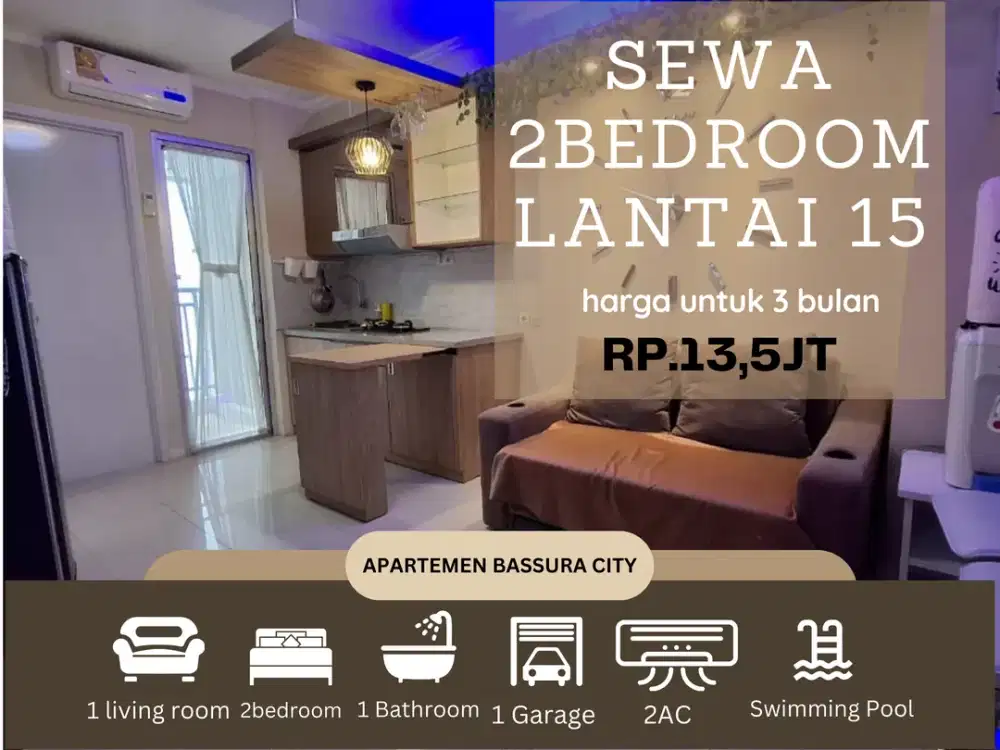 sewa 2kamar furnished lantai 15 tower dngn fasilitas lengkap apartemen bassura city