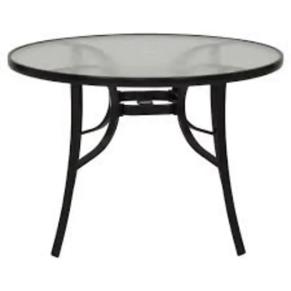 Meja makan kaca kaki besi kuat 120cm diameter besar