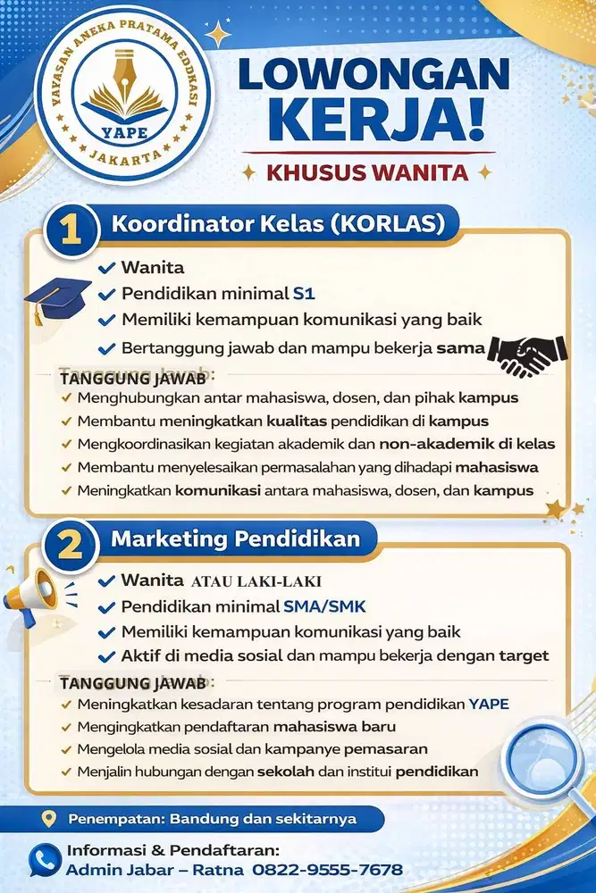 Lowongan pekerjaan KORLAS dan Marketing