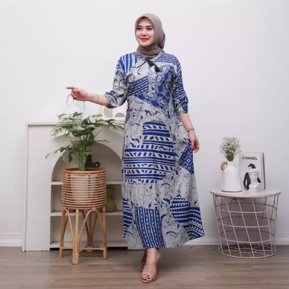 Busana Cantik Idul Fitri  Gamis Twill Syar'i ~DISYA~ Motif BUNGA GARIS