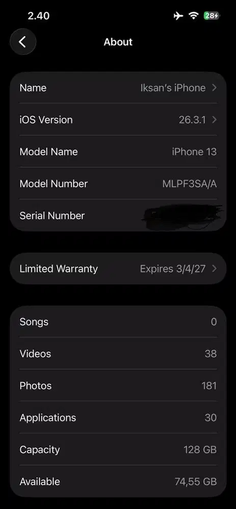 Iphone 13 garansi on 2027