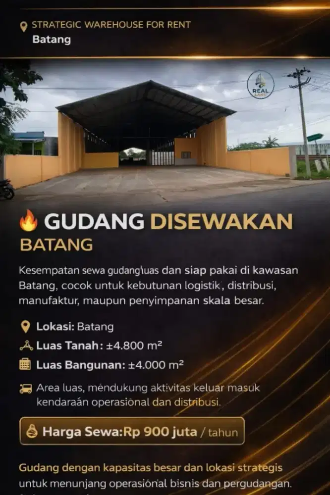 Gudang di Batang siap usaha di sewakan dikontrakkan GUDANG