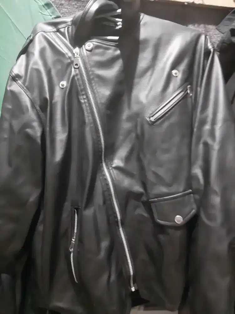 Jaket Kulit Sintetis Hitam Rocker Motor