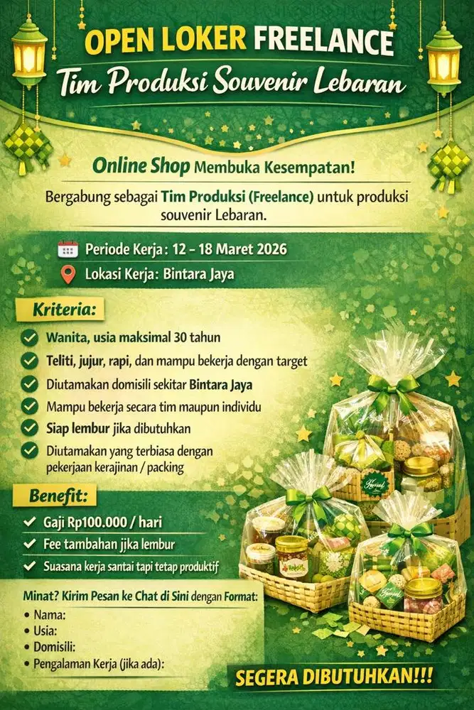 OPEN LOKER FREELANCE Tim Produksi Souvenir Lebaran