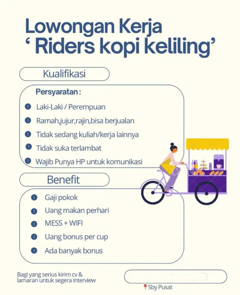 Dibutuhkan segera barista keliling